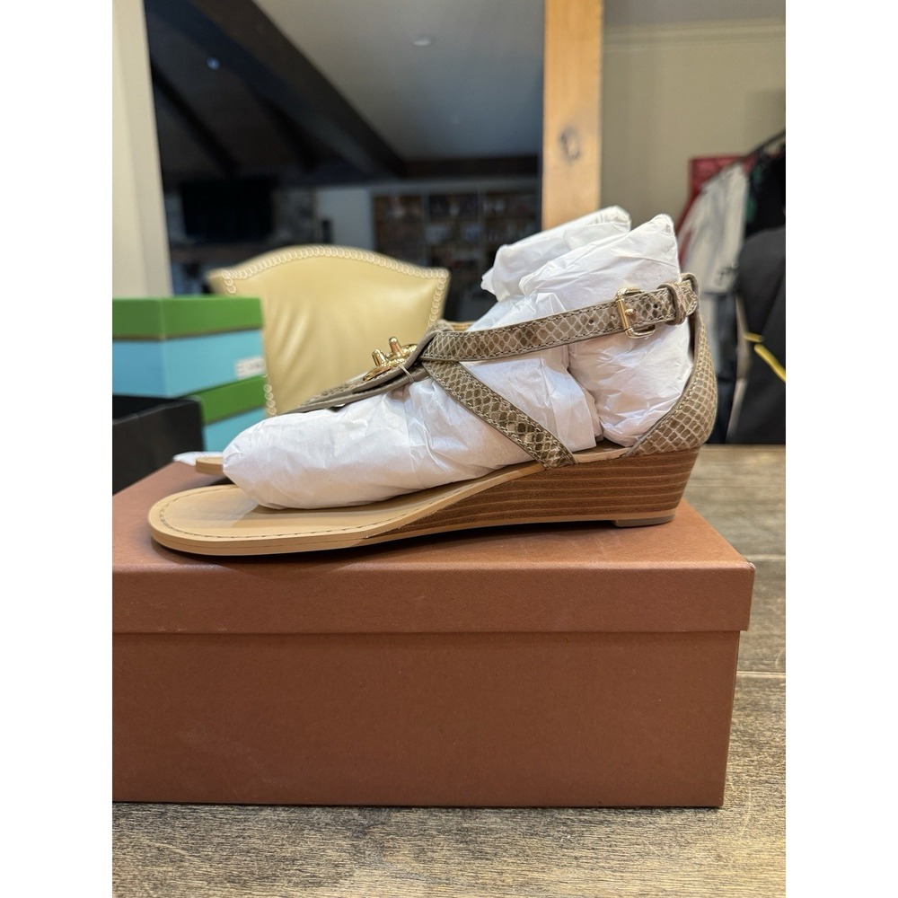 COACH Ingrid Natural Snake Print Leather Thong Wedge Sandals Women's Size 6 - Picture 7 of 14